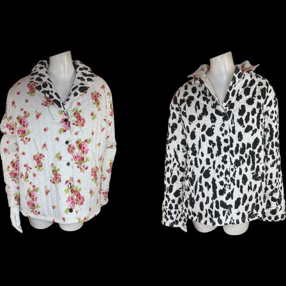 nicole by Nicole Miller Reversible Stretch Poplin Quilted Jacket Cream Floral L - Picture 1 of 15